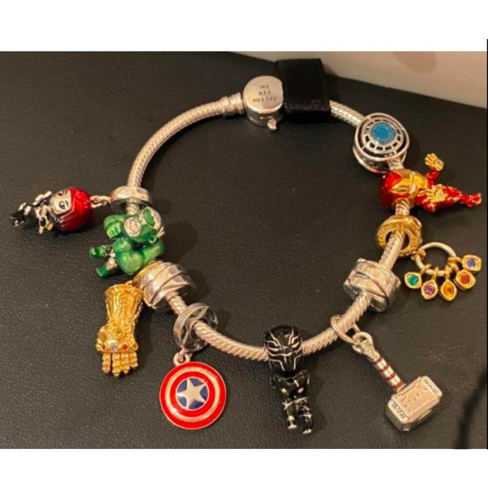 8PCS Pandora Avangers Harry Potter Star Wars Disney Silver Gold Pull Thru Charm